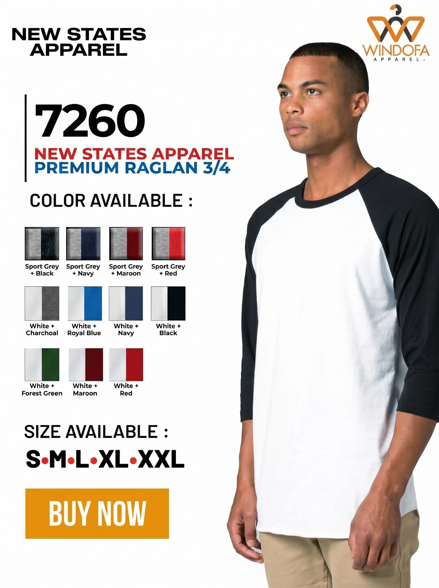 Kaos Polos New States Apparel Premium Cotton Raglan 3/4 7260