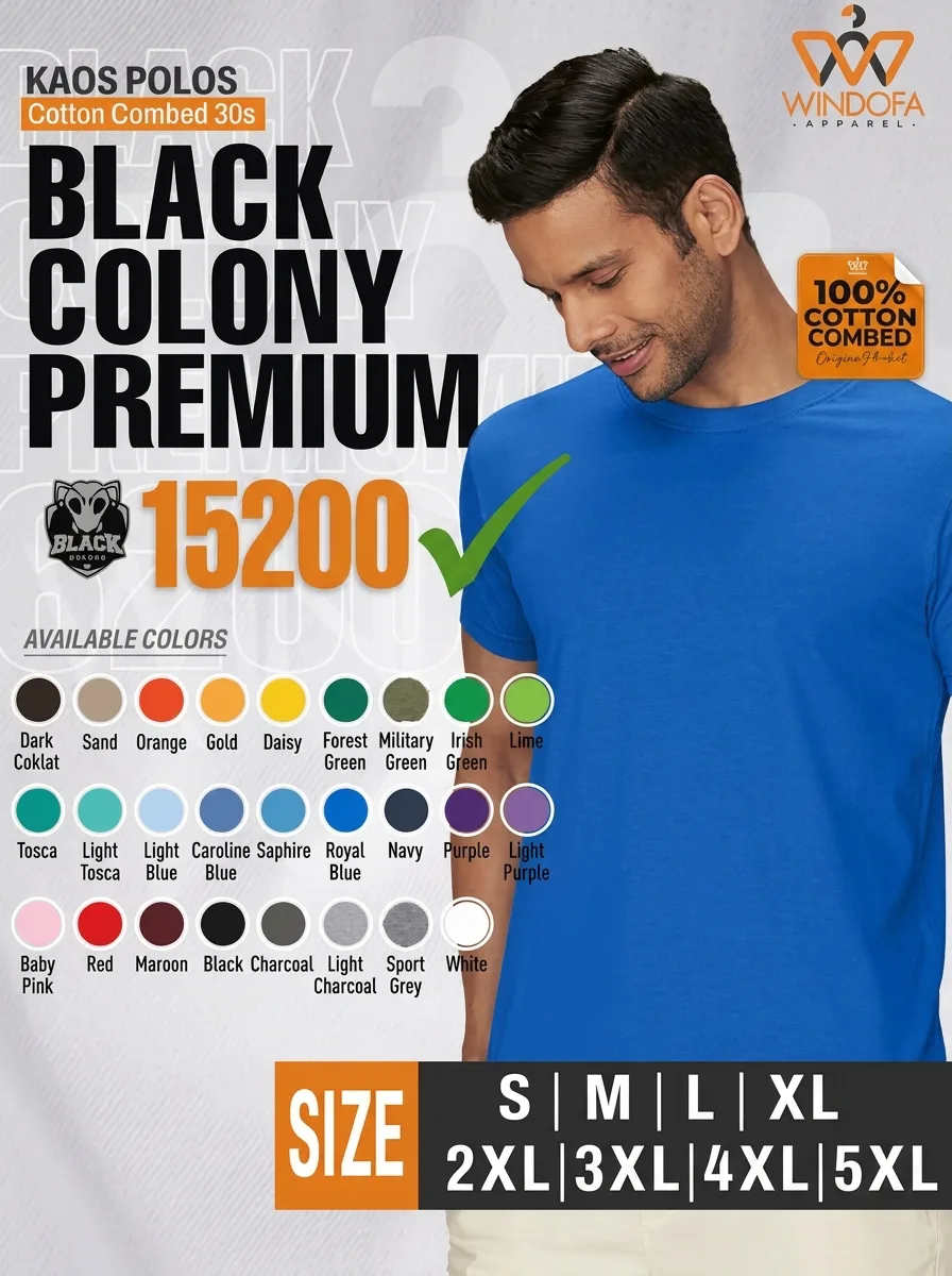 Kaos Polos Lengan Pendek Cotton Combed 30s Black Colony Premium 15200